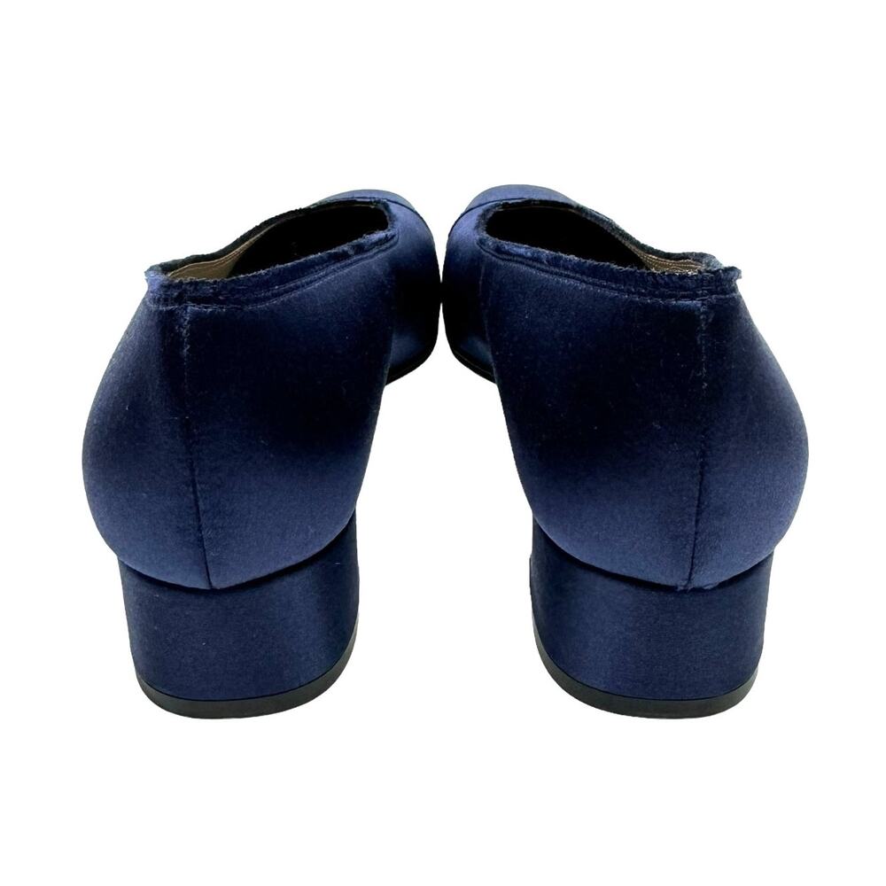 Pedro Garcia Eladia NEW Navy Silk Satin Low Block Heel Slip On Pump $550 - Picture 7 of 14